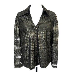 RIBKOFF TRENDS Long Sleeve Button Up Blouse Top Lined Bronze Metallic Size 14?